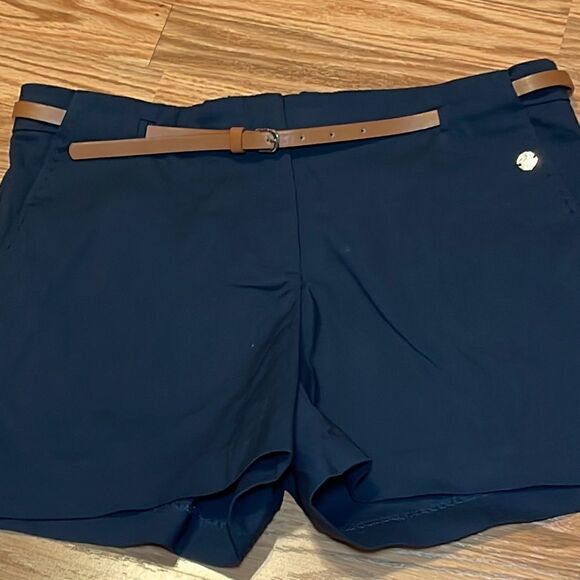 Belted Navy Flat Front Chino Shorts - Picture 2 of 5
